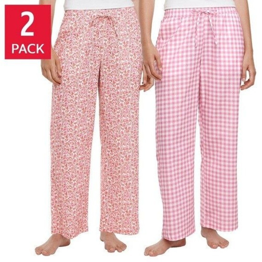 Gap Womens 2 Pack Light Cotton Pajama Lounge Pants Pink Floral/Gingham Large NEW